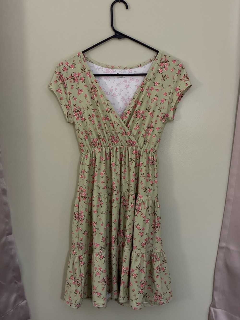 No Boundaries Sage Green Midi Dress with Pink Floral Print